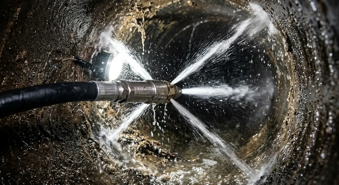 High-pressure hydro jetting nozzle cleaning sewer pipe for Sewer Cleanout in Wesley Chapel